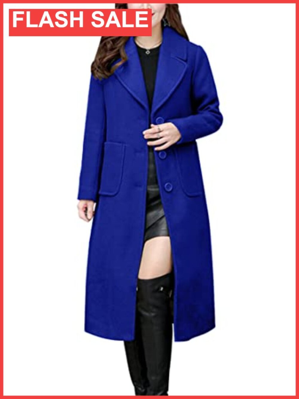 Wool Blend Pea Coat Notch Lapel Button Down Mid-Long Winter Overcoat